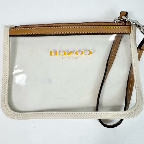 Coach Clear & Tan Leather Transparent Wristlet - Picture 2 of 4